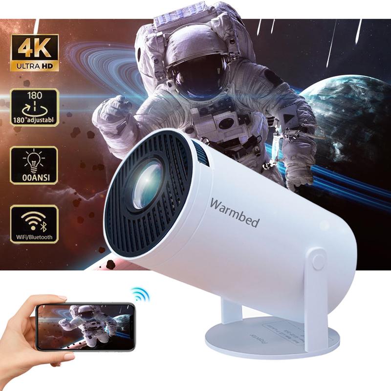 TV 1080P projector, Mini portable mobile bedroom home theater, home HD smart projector, compatible with WiFi  Bluetooth  USB HDMI, Christmas gift