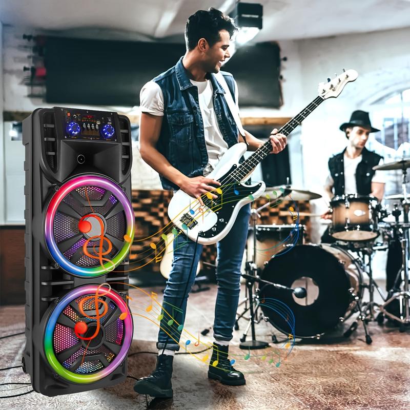 Rechargeable Wireless Dual 12-Inch, Subwoofer Portable Party Speaker with Double-Layer Reactive Party Light, TWS,USB,SD,AUX Input and FM Radio, 2800W, Double 6.5-Inch, Double 8-Inch, double 10 Inches