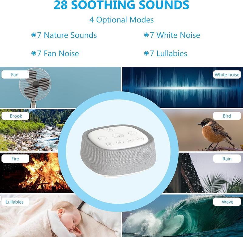 White Noise Machine, Portable Sound Machine for Baby kids Adult Sleeping, Features Rechargeable, 28 Smoothing Sounds, Auto-off Timer, 32 levles of Volume Noise Machine Therapy for Home, Office, Travel