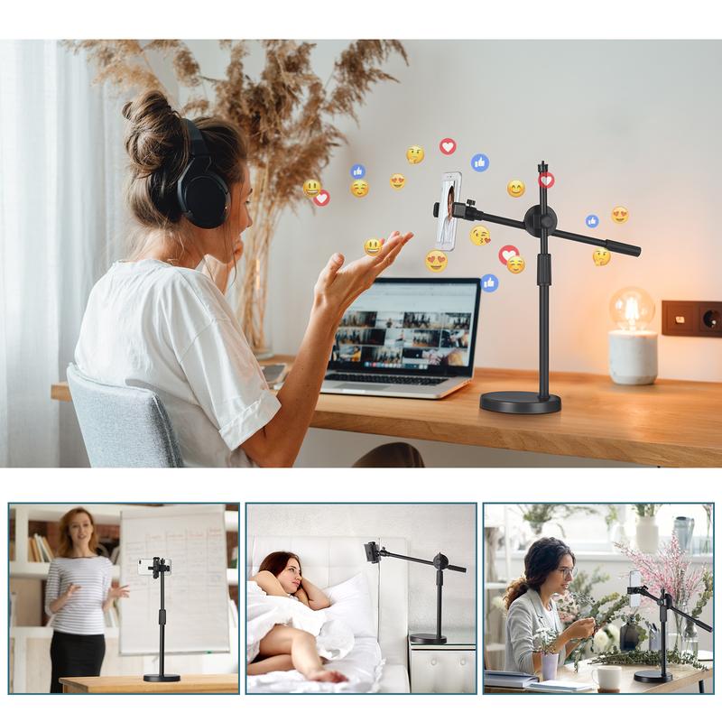 Live Streaming Phone Desktop Stand,Adjustable Height and Angle with Stable Round Base,Perfect for Product Live Streaming Shop(36-52CM)  Selfie