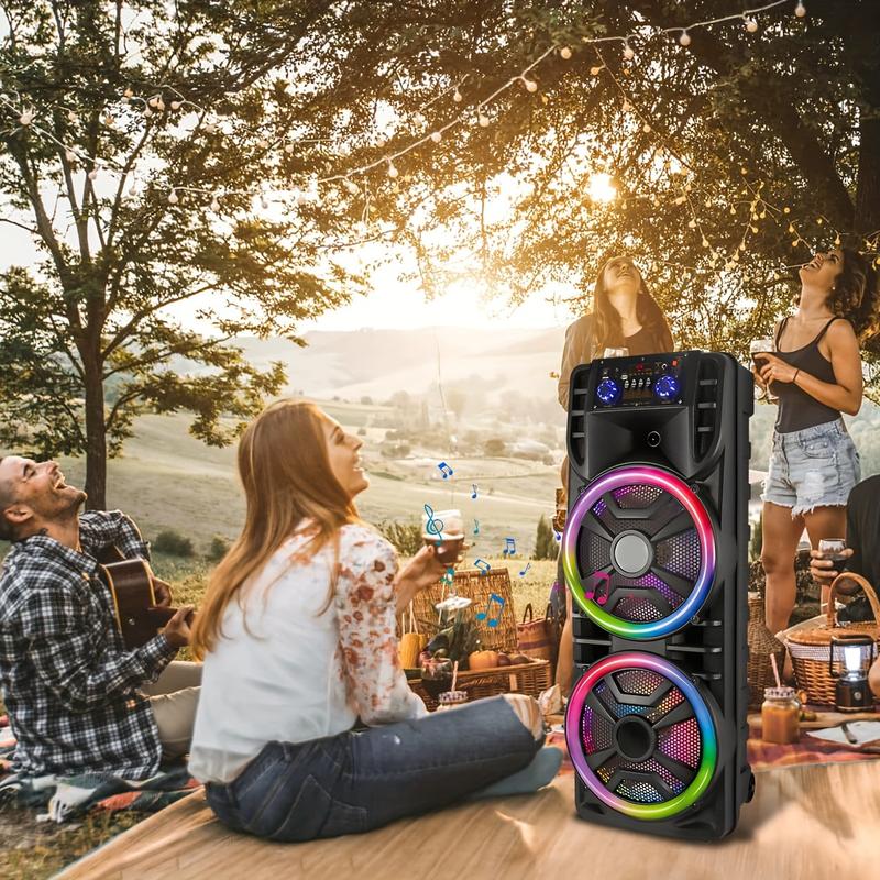 Rechargeable Wireless Dual 12-Inch, Subwoofer Portable Party Speaker with Double-Layer Reactive Party Light, TWS,USB,SD,AUX Input and FM Radio, 2800W, Double 6.5-Inch, Double 8-Inch, double 10 Inches