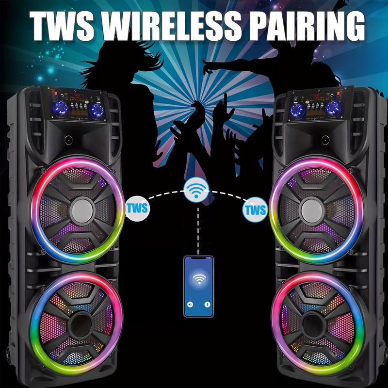 Rechargeable Wireless Dual 12-Inch, Subwoofer Portable Party Speaker with Double-Layer Reactive Party Light, TWS,USB,SD,AUX Input and FM Radio, 2800W, Double 6.5-Inch, Double 8-Inch, double 10 Inches