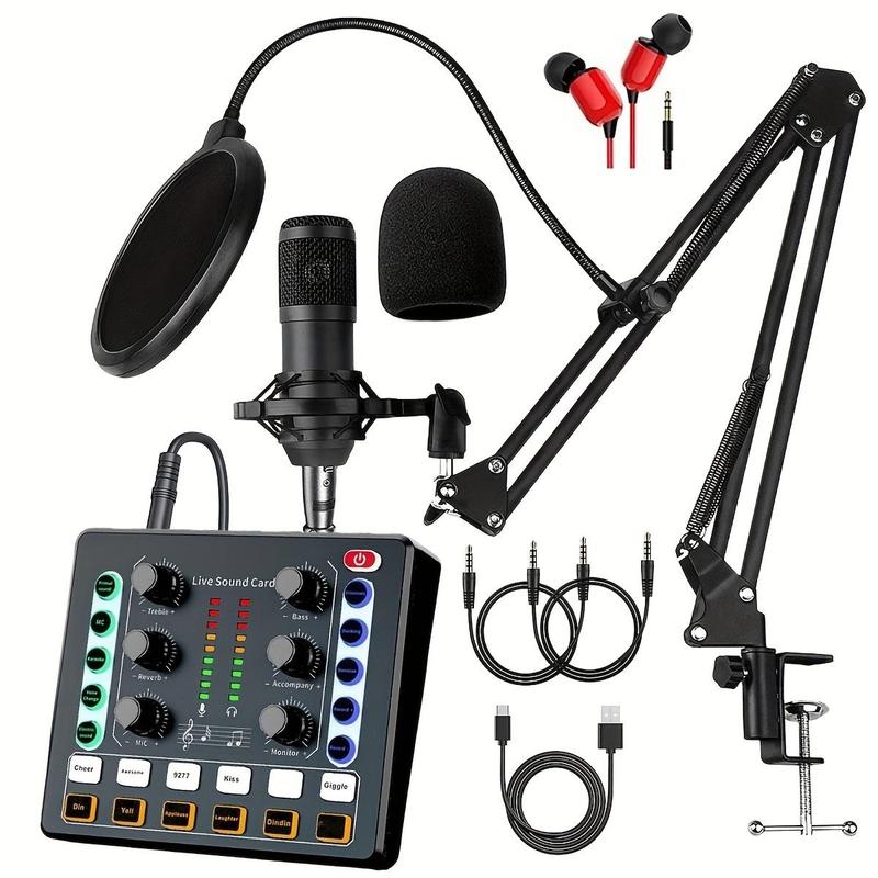 Professional Podcast Equipment Set, USB Rechargeable Live Streaming Sound Card & Microphone & Audio Interface, Live Streaming Equipment Kit for Recording, Live, Streaming