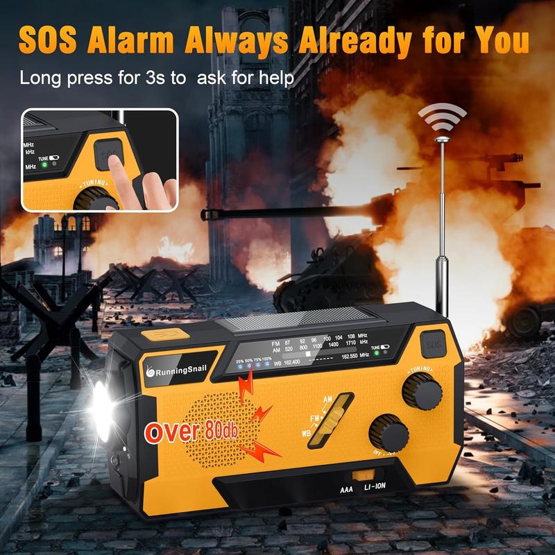 2000mAh Solar Hand Crank Weather Radio, AM FM NOAA, Flashlight & SOS Alarm for Hurricane Preparedness & Outdoor Emergencies Solar Hand Crank Emergency Radio