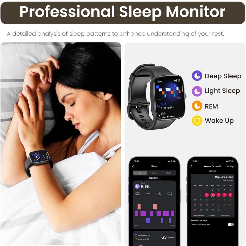 TOZO S7 Smartwatch Bluetooth Call 1.85”AMOLED Ultra HD Screen,Dynamic Dials Messages Push 100+ Sports Modes,Detect Human Health (Heart Rate,Blood Oxygen)with High Battery Life Touch Screen Watch Black