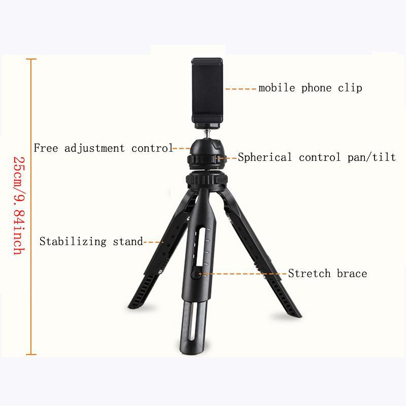 Portable Folding Selfie Tripod, Foldable Phone Tripod Stand, Adjustable Tripod for Mobile Phone Digital Camera, Outdoor Accessories [black-20.5cm jet Black 25cm]