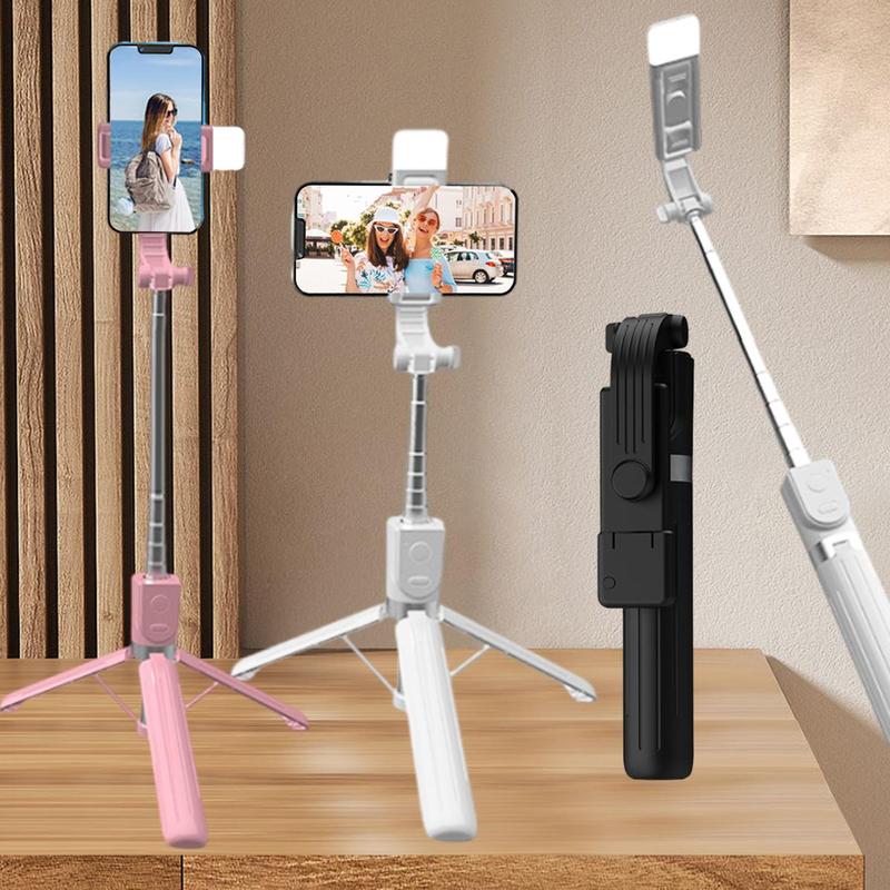 Portable Handheld Selfie Stick with Fill Light, 360 Degree Rotatable Anti-shake Selfie Stand, Phone Selfie Accessories for Live Streaming, Vlogging