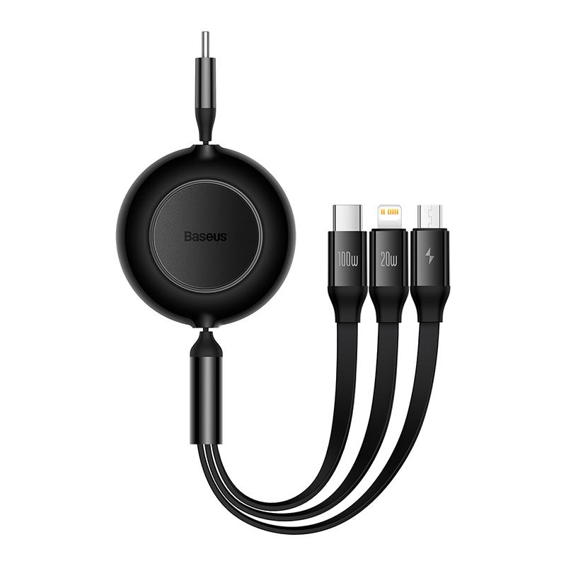 Baseus Bright Mirror 2 Series Retractable 3-in-1 Fast Charging Cable Type-C to M+L+C 100W