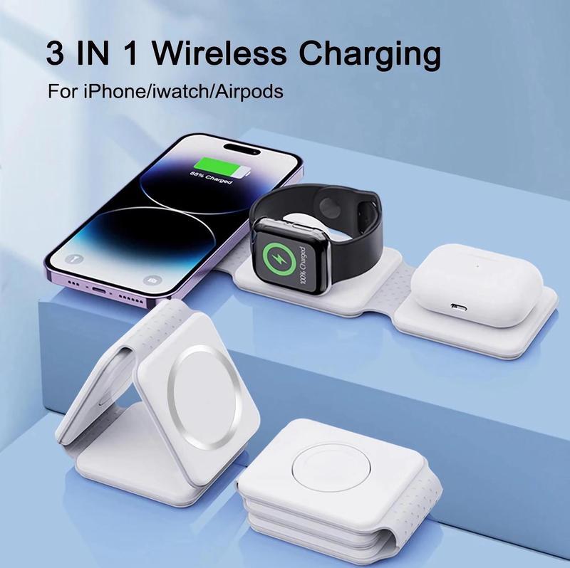 ZIHNIC 2024 NEW Style 3 in 1 Wireless Charger for iPhone,Magnetic Fold able 3 in 1 Charging Station,Travel Charger for Multple Devices fori Phone 15 14 13 12 Series,Air Pods Pro,i Watch Sold by CoColova Us Cable Smartphone Electronic Cellphone Folding