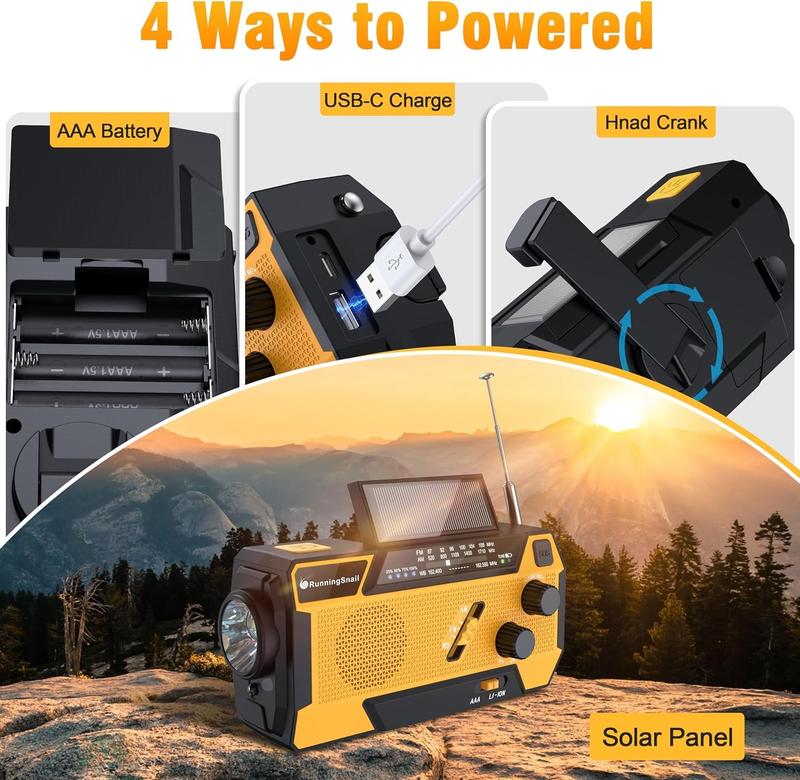 2000mAh Solar Hand Crank Weather Radio, AM FM NOAA, Flashlight & SOS Alarm for Hurricane Preparedness & Outdoor Emergencies Solar Hand Crank Emergency Radio