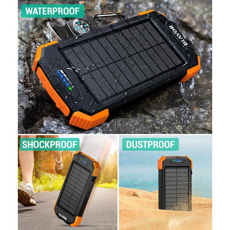 BLAVOR Solar Charger Power Bank, Portable Wireless Charger, 20Watts Fast Charging External Battery Pack with USB C for Cell Phones, Solar Panel Charger with Dual Flashlight for Camping