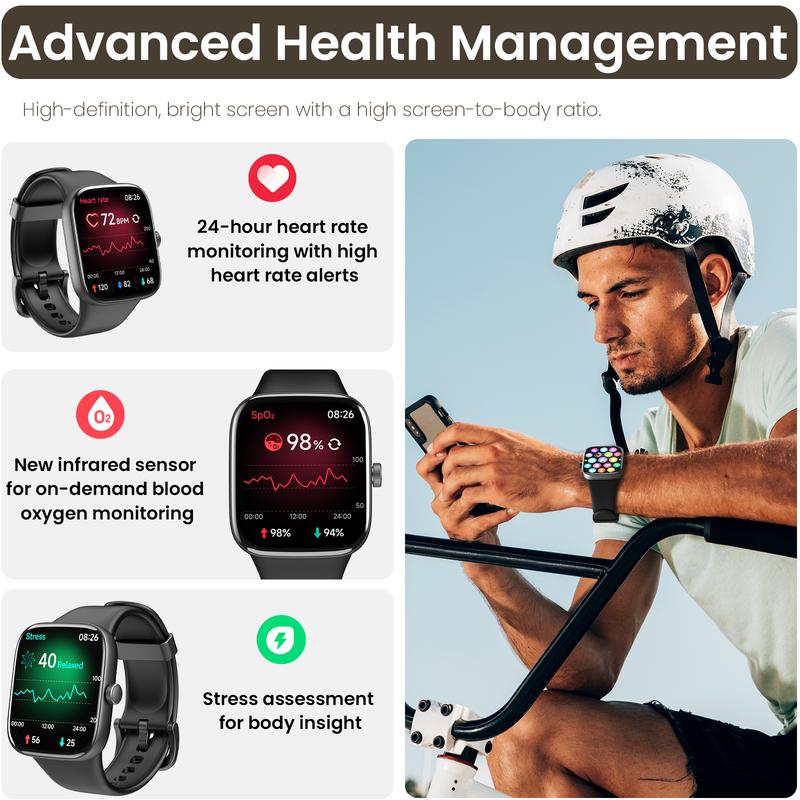 TOZO S7 Smartwatch Bluetooth Call 1.85”AMOLED Ultra HD Screen,Dynamic Dials Messages Push 100+ Sports Modes,Detect Human Health (Heart Rate,Blood Oxygen)with High Battery Life Touch Screen Watch Black