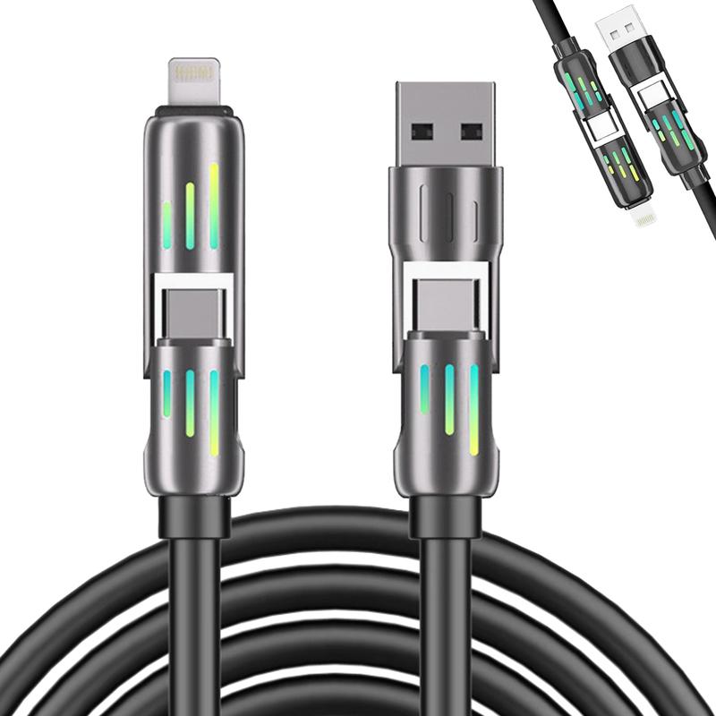 240W 4 in 1 USB-C Fast Charging Cable, Lightning USB A Type C, With Breathing Light, Compatible with iPhone, iPad, Samsung, Laptops Charger Smartphone Cellphone Electronic