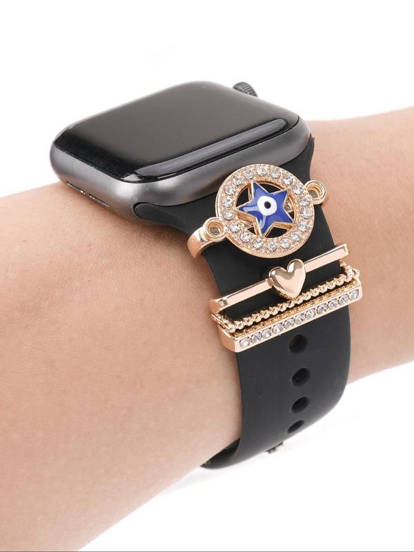 Star & Heart Design Watch Band Decorative Ring for Apple Watch, Rhinestone Decor Watch Band Accessories for Women & Girls, Trendy All-match & Exquisite Watch Accessories for Birthday Gift