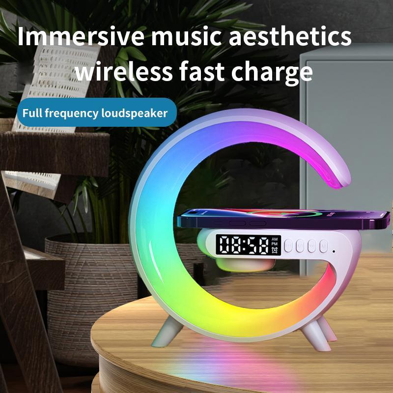 2025 New RGB Night Light Lamp Multifunctional Wireless Audio Speaker, Multifunctional Wireless Speaker with Alarm Clock, Wireless Charger Station for Smartphone