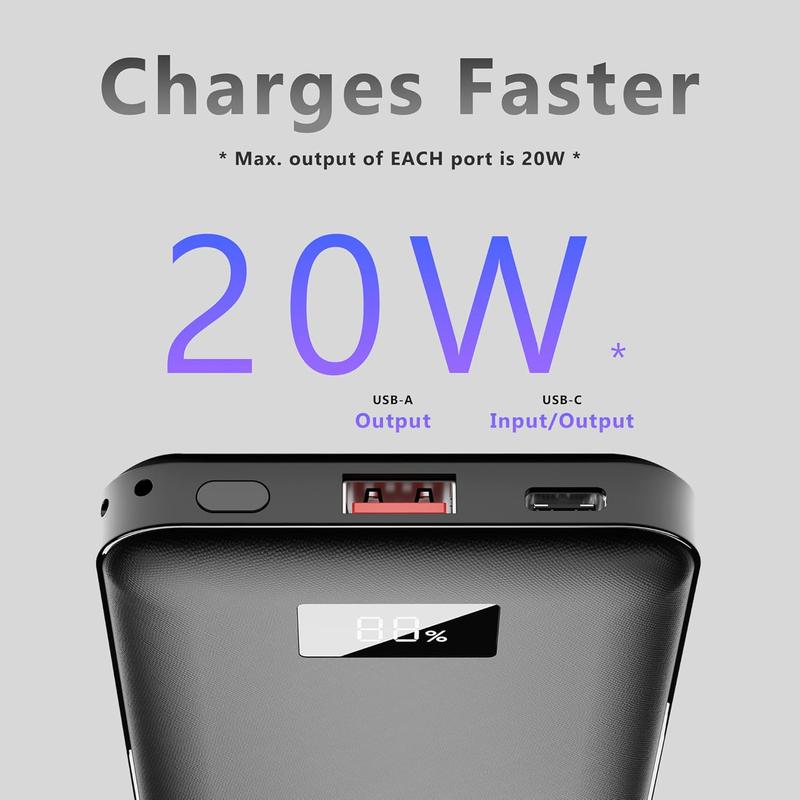 2-Pack 20W PD USB C Fast Charging Battery Pack 10000mAh Power Bank with LED Display Travel Power Bank Compatible Compact Phone