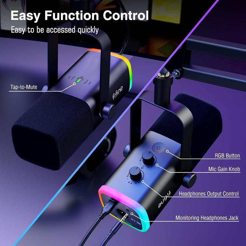 XLR USB Gaming Microphone Set for Streaming and Podcasting, Dynamic PC Mic Kit with Boom Arm, Mute Button, Headphone Jack, Ideal for Vocal Recording and Voice-Over.