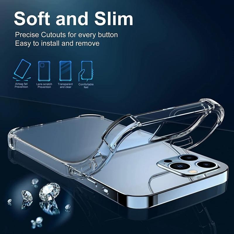 For iPhone 16 15 14 13 12 11 Pro Max Clear Shockproof Case +2* Tempered Glass Screen Protector+2* Camera Lens Protector