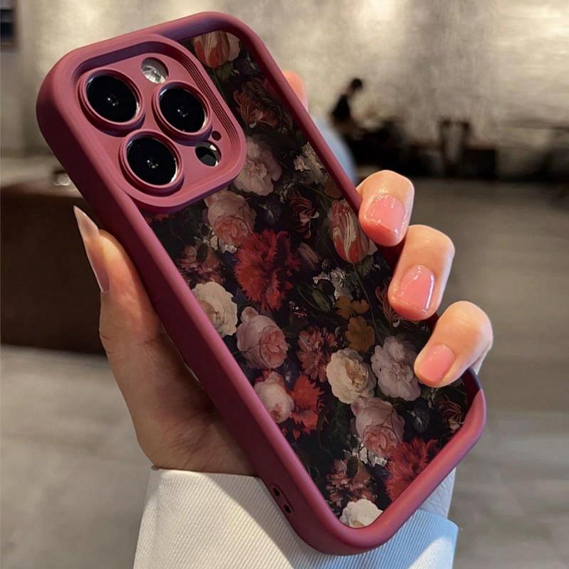 Flower Pattern Smartphone Case, Soft Anti-drop Phone Case, Shockproof Cellphone Protector Cover, Phone Protection Accessories Compatible with iPhone 11 12 13 14 15 Pro Max Devices