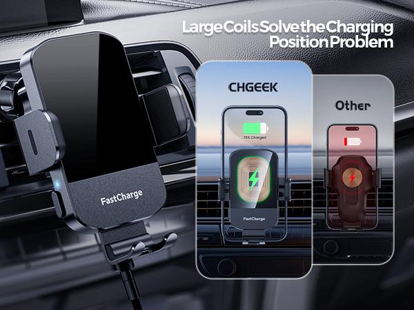 Wireless Car Charger, CHGeek 15W Auto Clamping fast charging Car Phone Holder Charger fit for iPhone 15 14 13 12 11 Pro Max, Samsung Galaxy S23 S22 S21, etc Smartphone Cellphone Charging Mobile Electronic