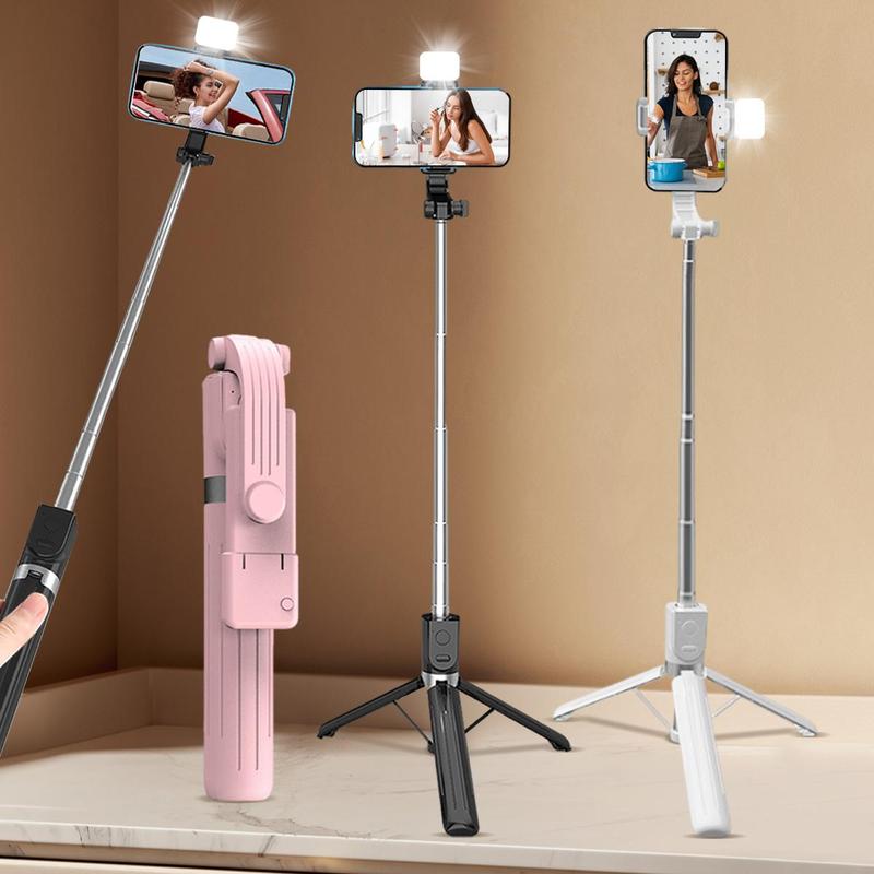 Portable Handheld Selfie Stick with Fill Light, 360 Degree Rotatable Anti-shake Selfie Stand, Phone Selfie Accessories for Live Streaming, Vlogging