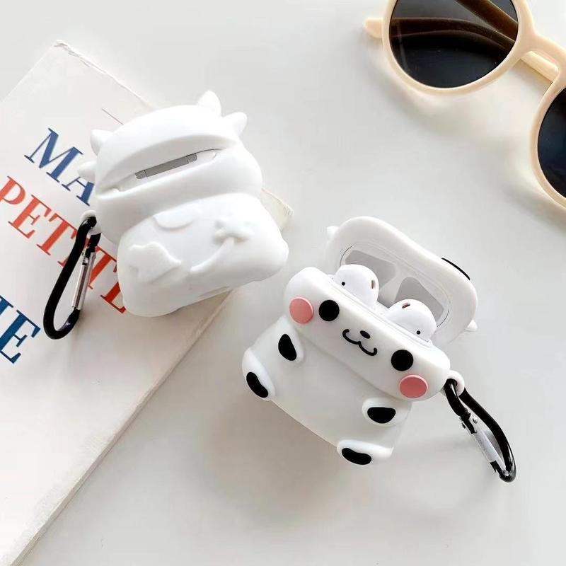 Cow Design Headphone Case, Earphone Case with Keychain, Key Chain Earbuds Case for Iphone Airpods 1 2 3 pro, Cute Accessories