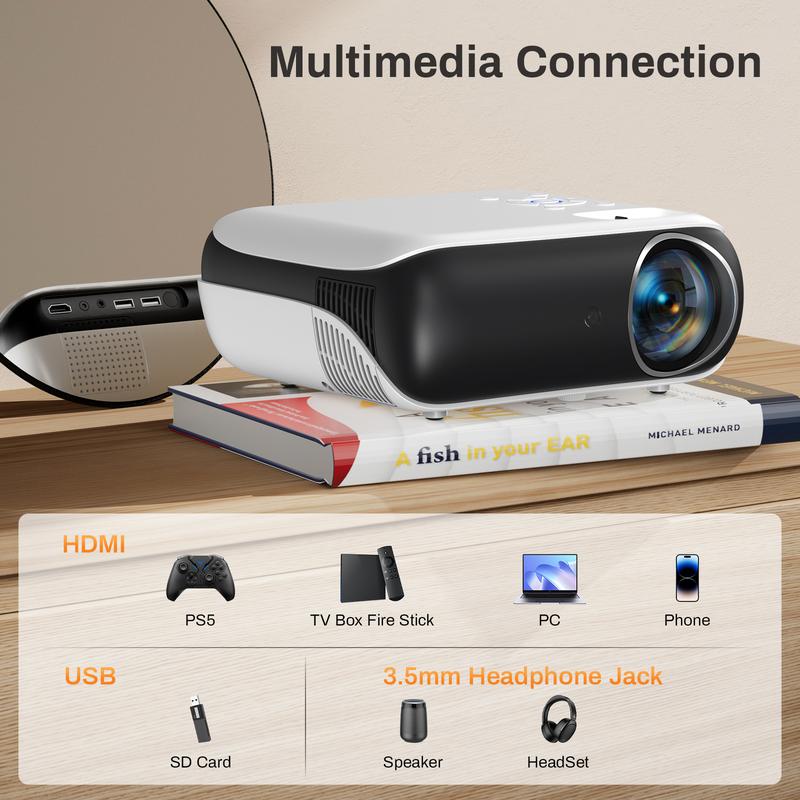 HAPPRUN H1 Full HD Projector with Bluetooth - Native 1080P, 4K Supported Audio Hdmi