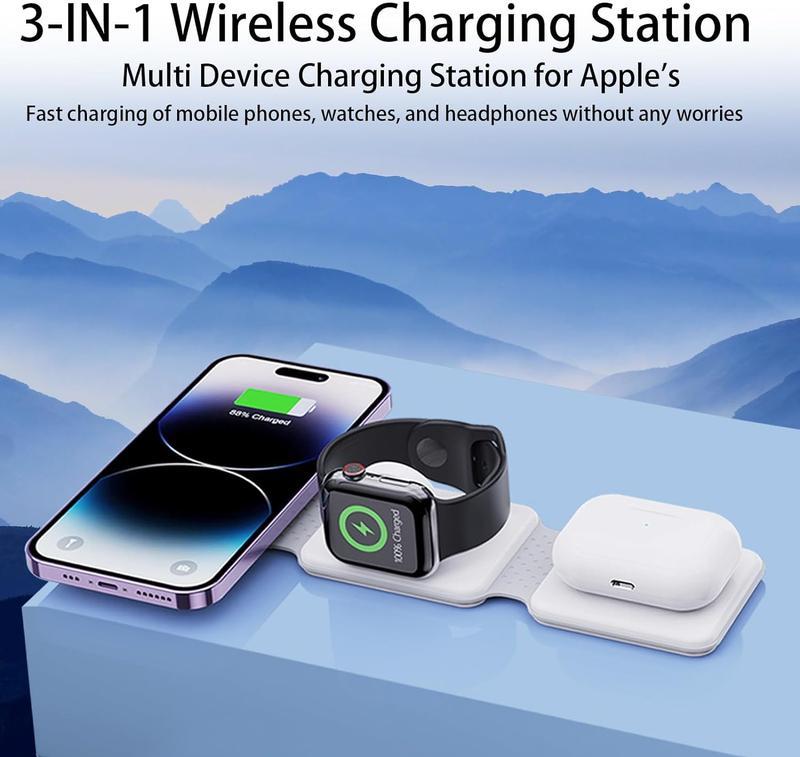 ZIHNIC 2024 NEW Style 3 in 1 Wireless Charger for iPhone,Magnetic Fold able 3 in 1 Charging Station,Travel Charger for Multple Devices fori Phone 15 14 13 12 Series,Air Pods Pro,i Watch Sold by CoColova Us Cable Smartphone Electronic Cellphone Folding