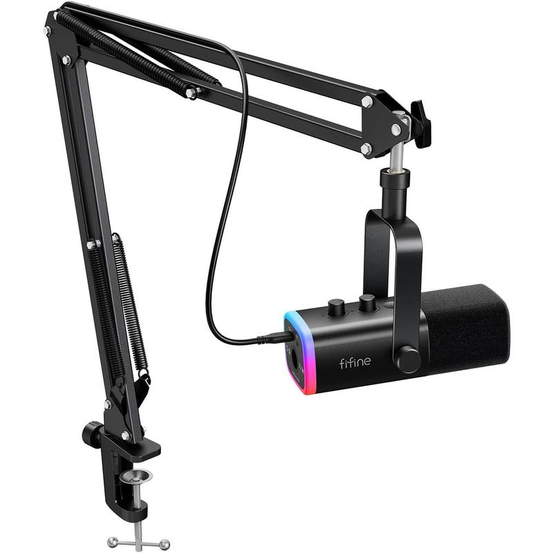 XLR USB Gaming Microphone Set for Streaming and Podcasting, Dynamic PC Mic Kit with Boom Arm, Mute Button, Headphone Jack, Ideal for Vocal Recording and Voice-Over.