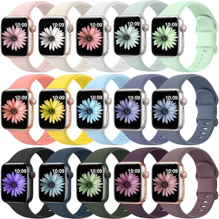 15-Pack Bands Compatible for Apple Watch Bands 42mm 44mm 45mm 38mm 40mm 41mm 49mm Women Men, Soft Sport Silicone Strap for iWatch Band Series 9 8 7 6 5 4 3 2 1 SE