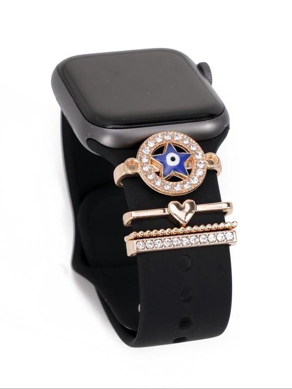 Star & Heart Design Watch Band Decorative Ring for Apple Watch, Rhinestone Decor Watch Band Accessories for Women & Girls, Trendy All-match & Exquisite Watch Accessories for Birthday Gift