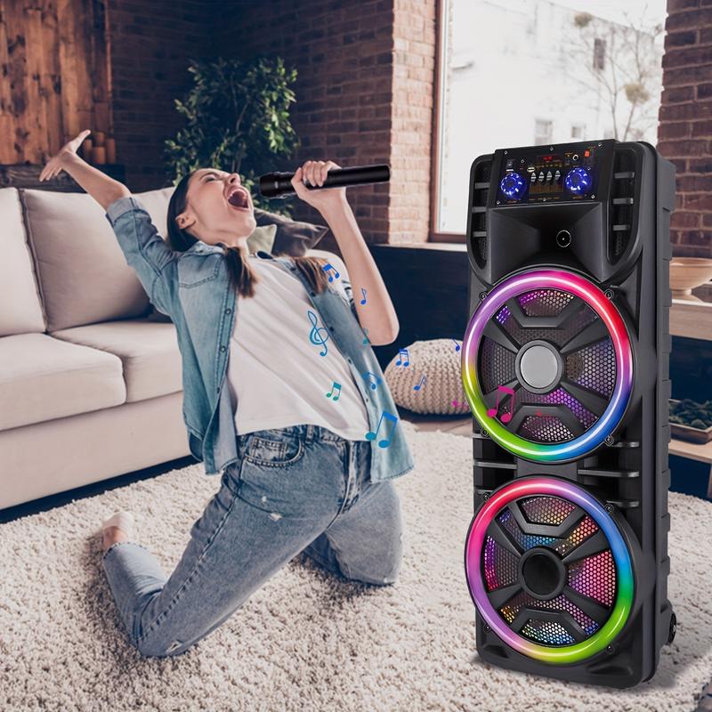 Rechargeable Wireless Dual 12-Inch, Subwoofer Portable Party Speaker with Double-Layer Reactive Party Light, TWS,USB,SD,AUX Input and FM Radio, 2800W, Double 6.5-Inch, Double 8-Inch, double 10 Inches