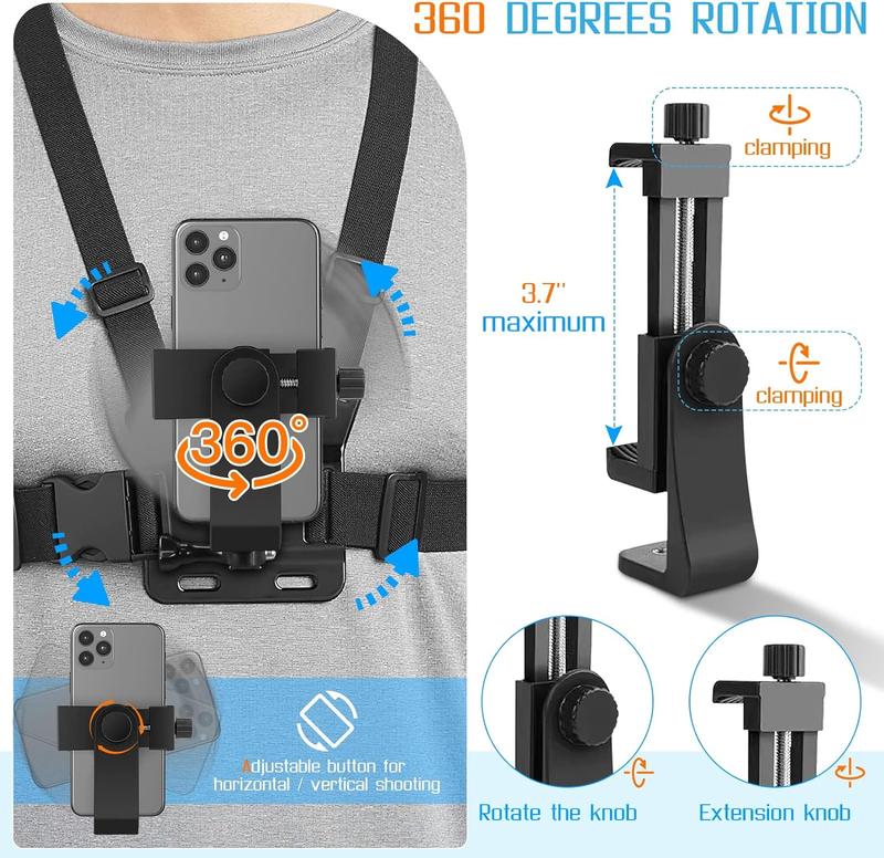 Mobile Phone Chest Strap Mount for VLOG POV, Phone Chest Harness Holder Action Camera and Cell Phones