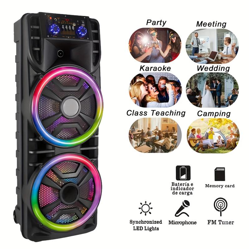 Rechargeable Wireless Dual 12-Inch, Subwoofer Portable Party Speaker with Double-Layer Reactive Party Light, TWS,USB,SD,AUX Input and FM Radio, 2800W, Double 6.5-Inch, Double 8-Inch, double 10 Inches