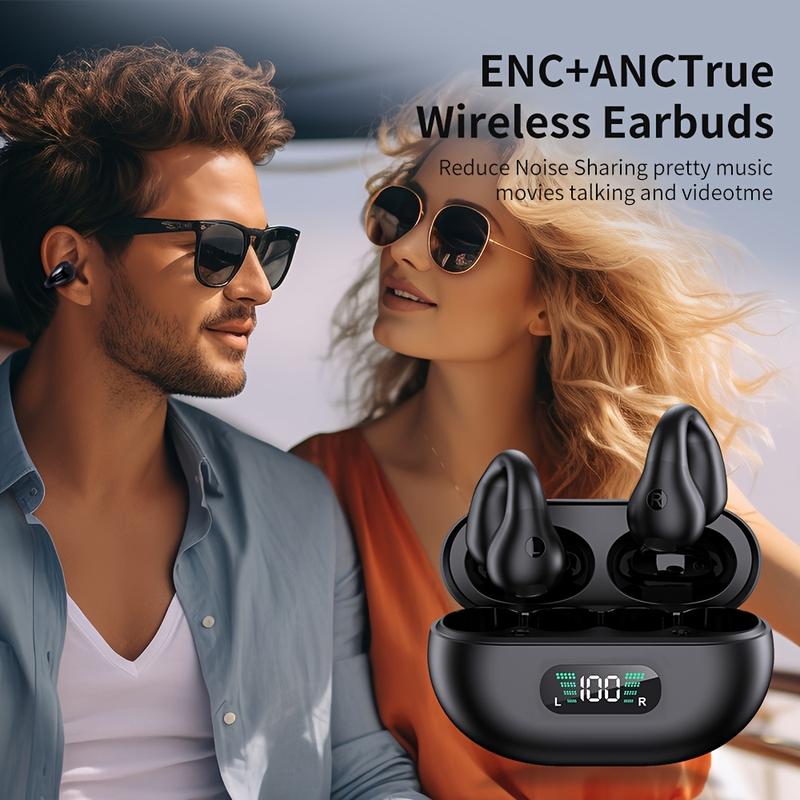 Open ear bone conduction headphone clip on headphones, wireless headphones 5.3 with LED display charging case 60 hours playback time Earbud Electronic