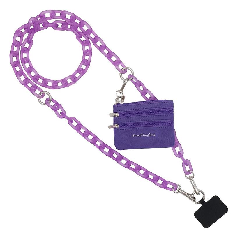 Clip & Go Ice Chain with Pouch - Adjustable Crossbody Strap for Your Phone with Removable 3 Zippered Pouch Accessories Card