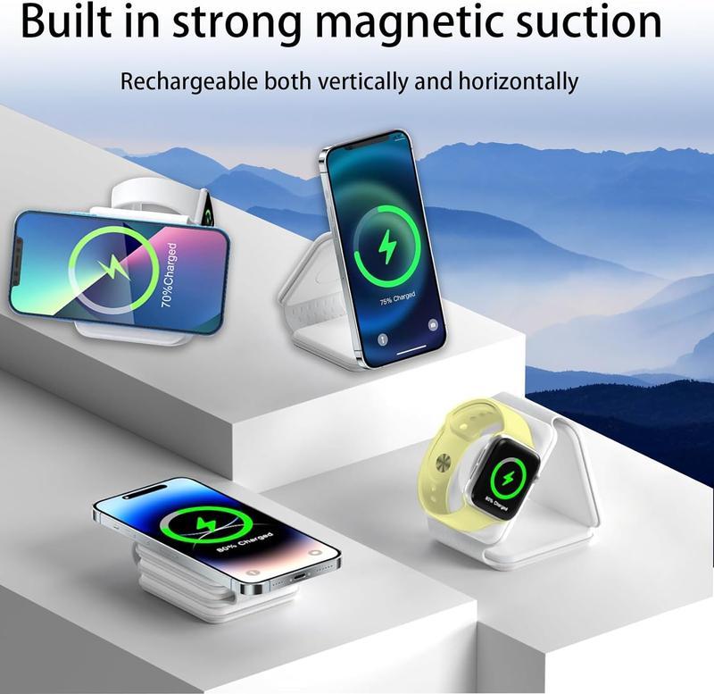 ZIHNIC 2024 NEW Style 3 in 1 Wireless Charger for iPhone,Magnetic Fold able 3 in 1 Charging Station,Travel Charger for Multple Devices fori Phone 15 14 13 12 Series,Air Pods Pro,i Watch Sold by CoColova Us Cable Smartphone Electronic Cellphone Folding