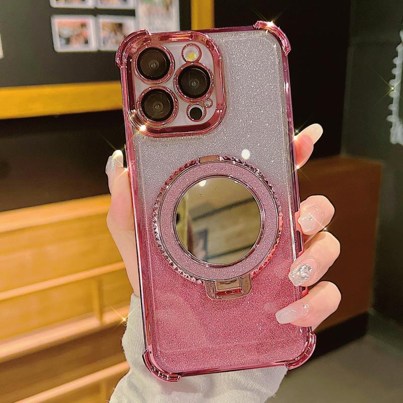 Glitter Magnetic Phone Case with Ring Holder, 1 Count Anti-fall Fully Edged Mobile Phone Case, Shockproof Phone Cases for iPhone 16 15 Pro Max Cases, Phones Case