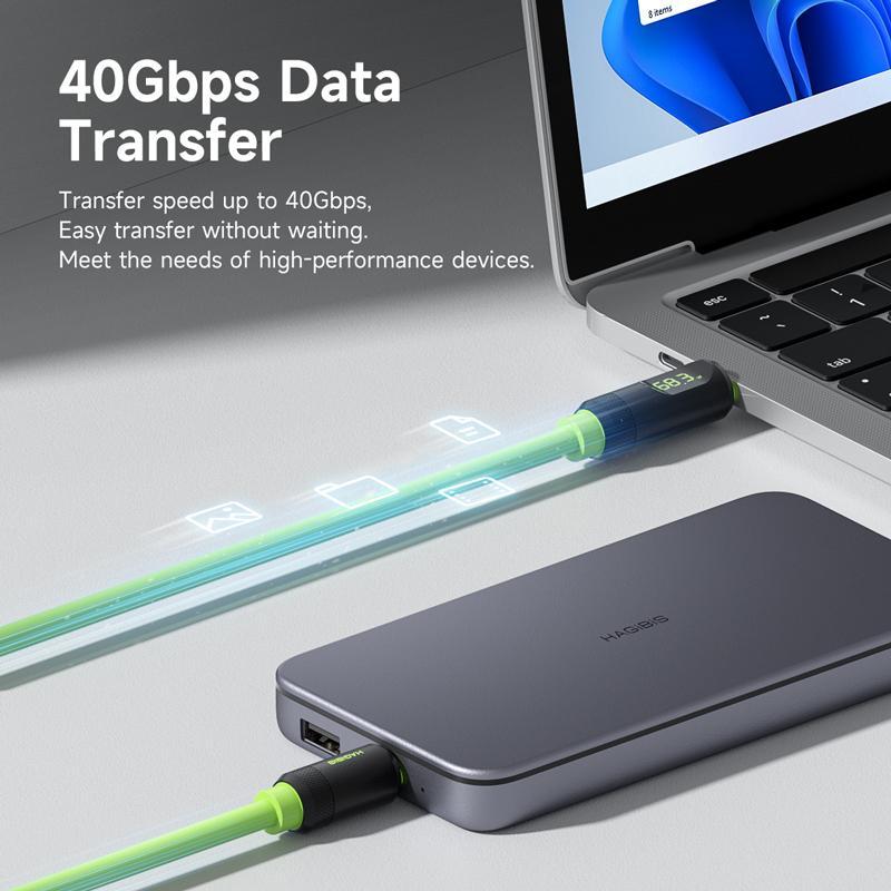 LED Charging Cable, 1 Count 8K@60Hz 40Gbps Display Silicone USB C 240W Data Transfer Thunderbolt 4 3 Video Cord for iPhone 15 iPad MacBook, Portable Charger Cable