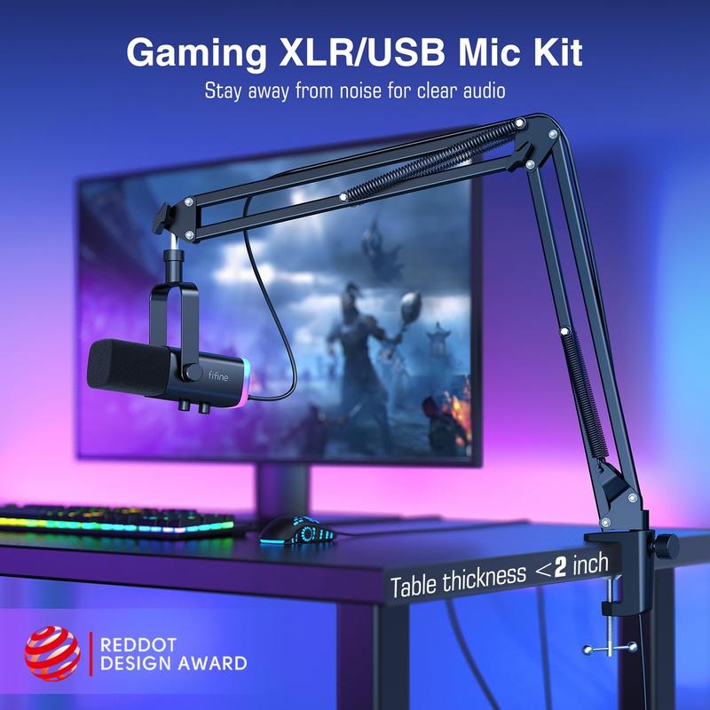 XLR USB Gaming Microphone Set for Streaming and Podcasting, Dynamic PC Mic Kit with Boom Arm, Mute Button, Headphone Jack, Ideal for Vocal Recording and Voice-Over.