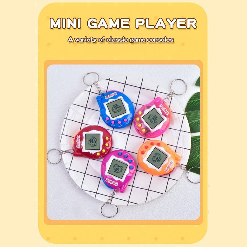 Random Color Electronic Pet Elf Game Player, Mini Handheld Pet Game Console with Keychain, Novelty E-pet Interactive Toy, Retro Gaming Console for Boys & Girls