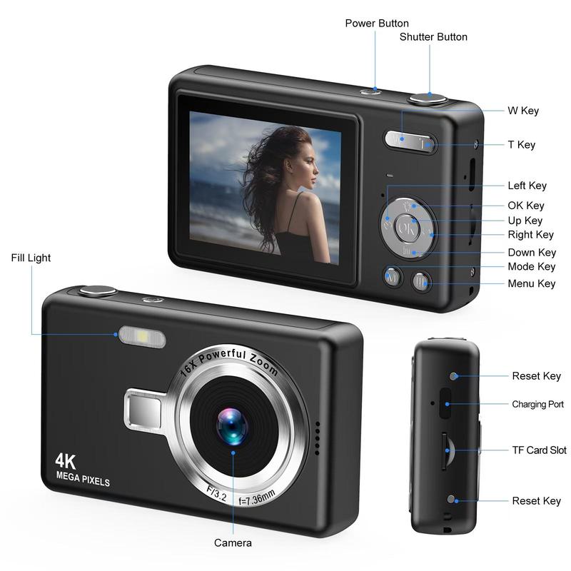 1080P Digital Camera, 16X Digital Zoom Retro HD Digital Student Camera, Portable Camera for Students, Photography Enthusiasts, Outdoor