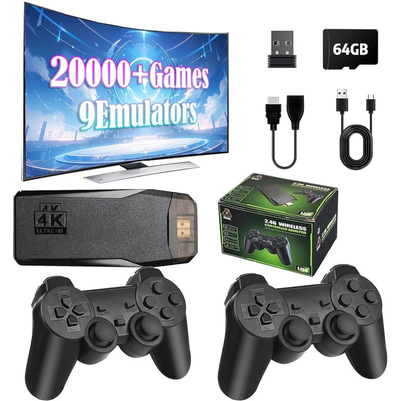 Retro Gaming Console Classic M8 64G Wireless Game Stick, 20000+ Games, 4K HDMI Output Plug & Play Handheld Game Console with 2.4G Wireless Controller Gamepad, Gifts for Christmas Birthday