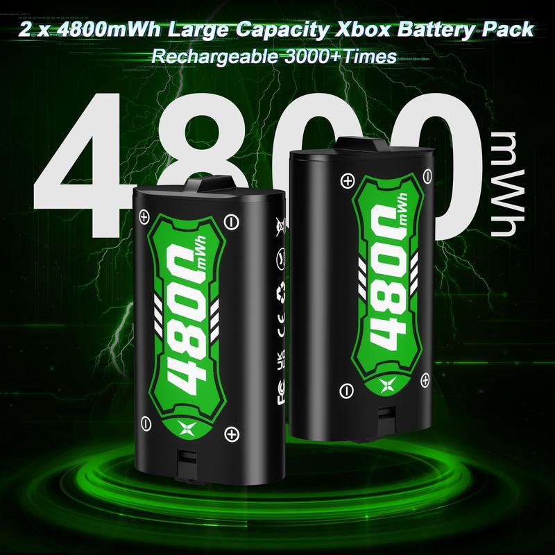 Ponkor Lightning 2×4800mWh Rechargeable Battery Pack for Xbox Controllers High-Capacity, Long-Lasting, Fast Charging, Rechargeable Batteries with 6-LED Mode Charging Dock, Compatible with Xbox One, Xbox One Elite, Xbox One S X and Xbox Series S X, Console