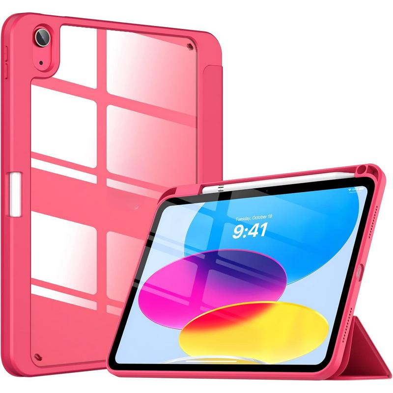 Pad 10th Generation Case with Pencil Holder Pad 10.9 Inch Case 2022, Pad Case 10th Generation Hybrid Slim Tri-fold Stand Protective Cover with Clear Back for Pad 10, Watermelon Pink