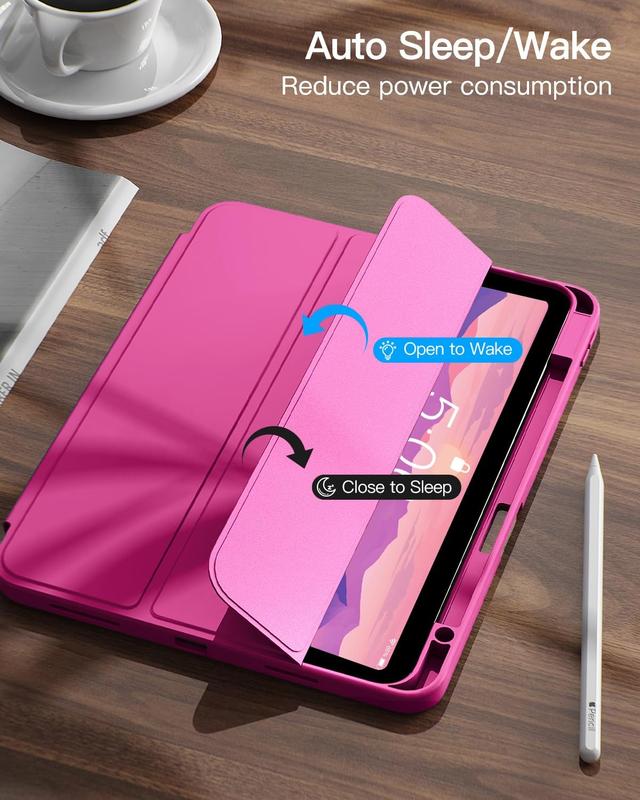 iPad Air 11 Inch Case M2 2024 (6th Generation), iPad Air 5th 4th Generation Case (2022 2020) with Pencil Holder, ipad air 10.9 Inch Cover with Trifold Stand, Auto Wake Sleep (Rose Pink)