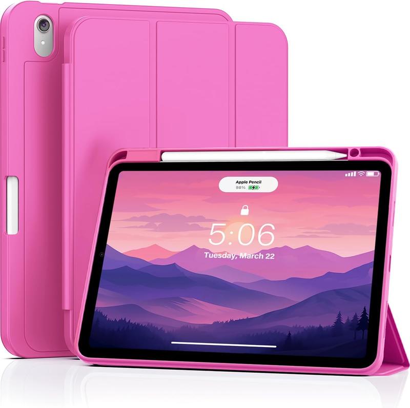 iPad Air 11 Inch Case M2 2024 (6th Generation), iPad Air 5th 4th Generation Case (2022 2020) with Pencil Holder, ipad air 10.9 Inch Cover with Trifold Stand, Auto Wake Sleep (Rose Pink)