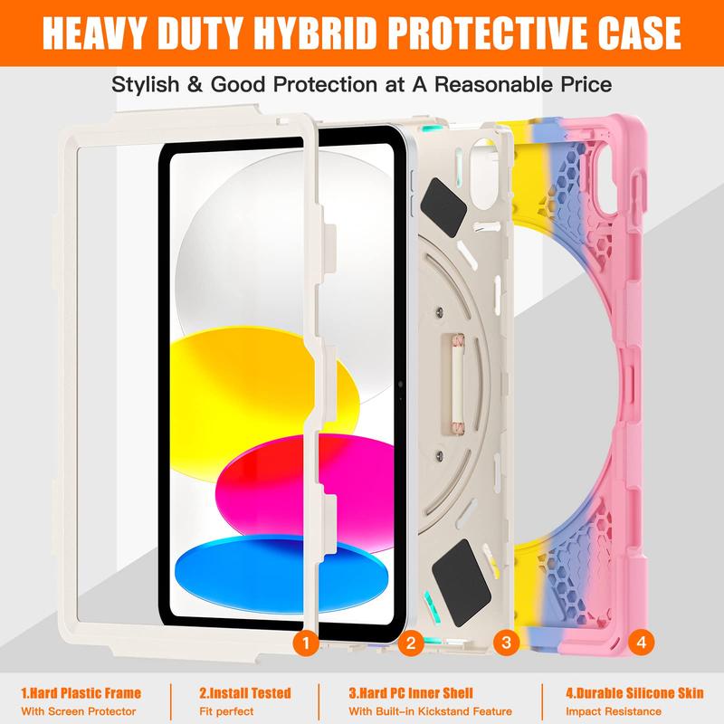 Colorful Pink Girls Case for iPad 10th Gen 10.9 10.2 Air Pro Mini 2024, Samsung A9 Plus A8 A7 Lite, Cute Kawaii Pinki Padcase with Pen Holder, Handsfree Stand, Hand Strap, Shoulder Strap, Heavy Duty, Full Body Protection.