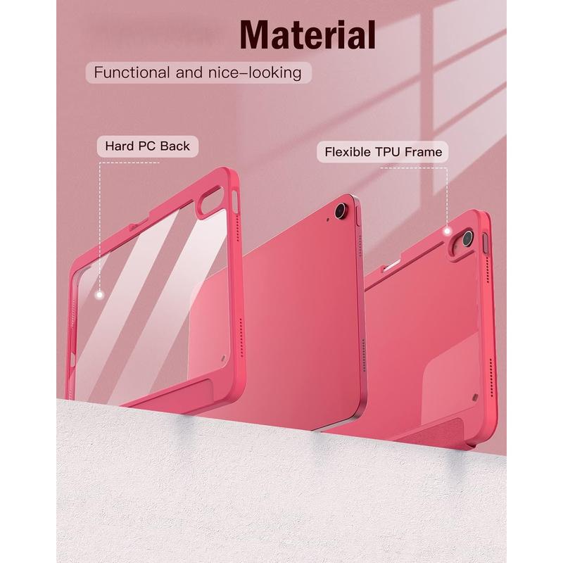 Pad 10th Generation Case with Pencil Holder Pad 10.9 Inch Case 2022, Pad Case 10th Generation Hybrid Slim Tri-fold Stand Protective Cover with Clear Back for Pad 10, Watermelon Pink