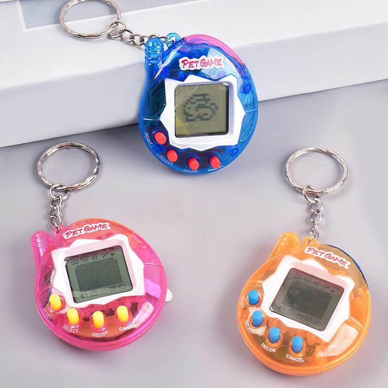 Random Color Electronic Pet Elf Game Player, Mini Handheld Pet Game Console with Keychain, Novelty E-pet Interactive Toy, Retro Gaming Console for Boys & Girls